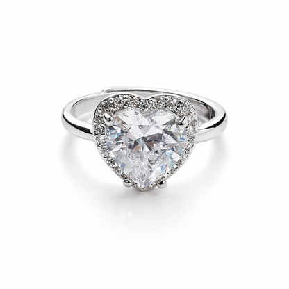 Solitaire Cubic Zirconia American Diamond Silver Plated Adjustable Ring