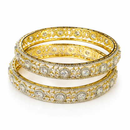 Solitaire Cubic Zirconia American Diamond Gold Plated Bangles, Set of 2