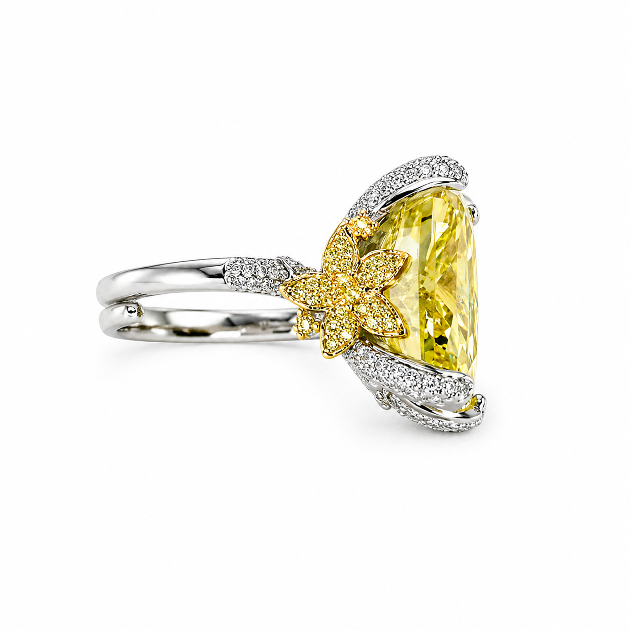 Yellow Topaz Cubic Zirconia Ice Cut American Diamond Gold/Silver Plated Adjustable Ring