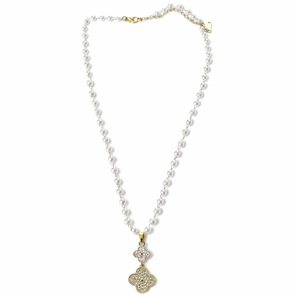 Flower Design Gold Plated Anti-Tarnish Pearl Chain Necklace
