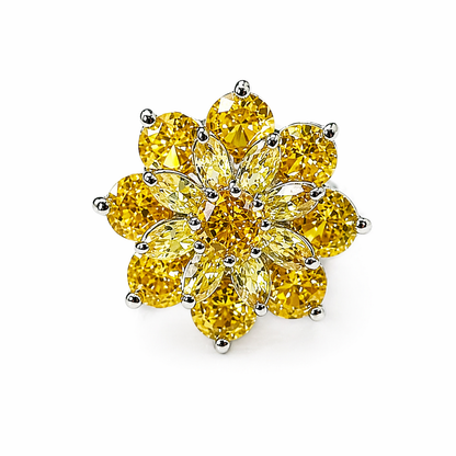 Yellow Topaz Cubic Zirconia Ice Cut American Diamond Silver Plated Adjustable Ring