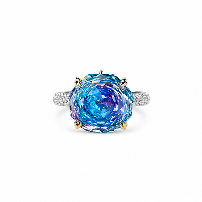 Aqua Blue Vitrail Sapphire Cubic Zirconia Ice Cut American Diamond Gold/Silver Plated Adjustable Ring