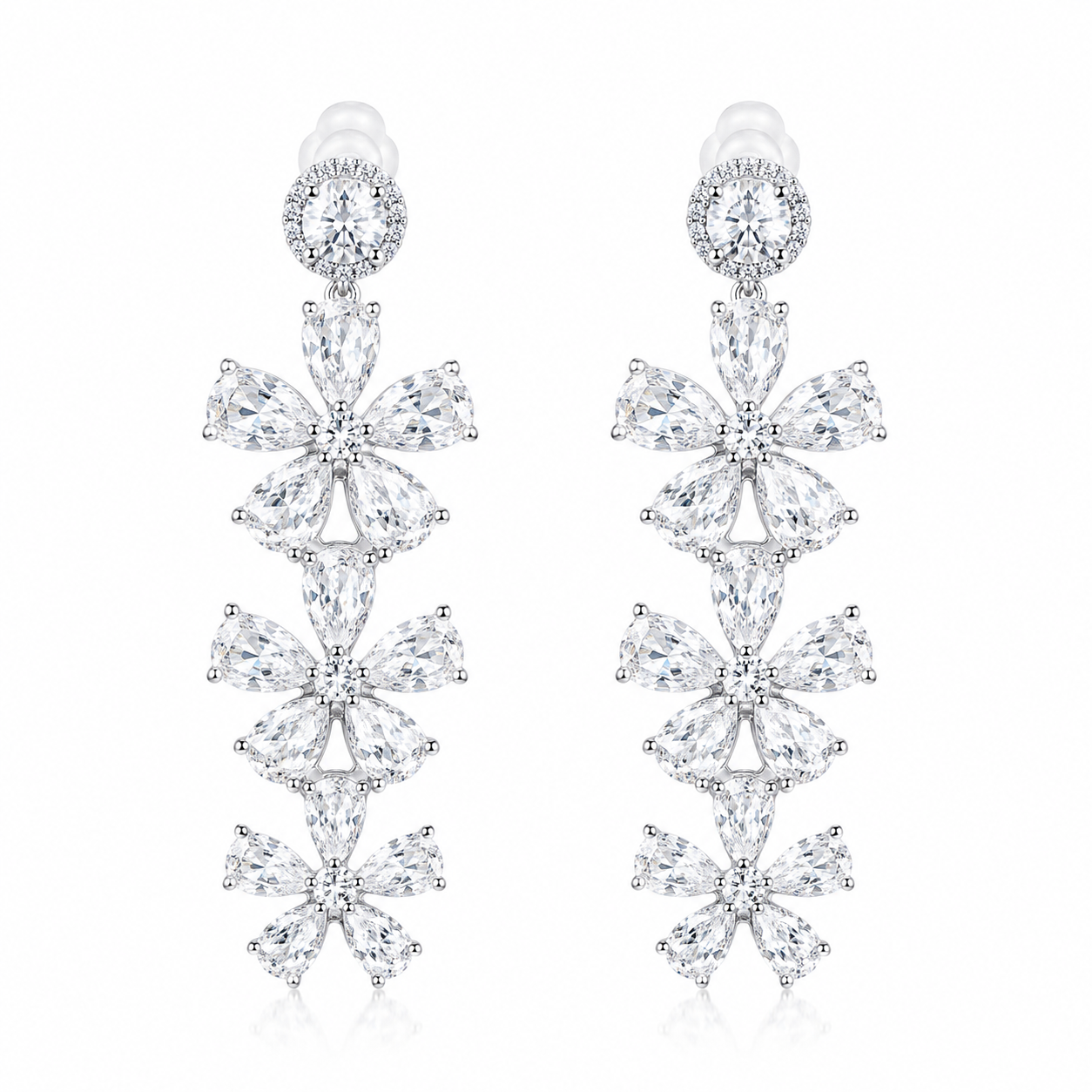 Solitaire Cubic Zirconia Ice Cut American Diamond Silver Plated Earrings