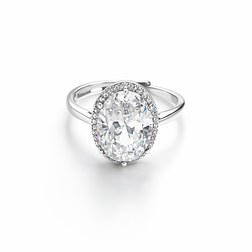Solitaire Cubic Zirconia Ice Cut American Diamond Silver Plated Adjustable Ring