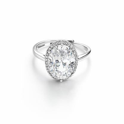 Solitaire Cubic Zirconia Ice Cut American Diamond Silver Plated Adjustable Ring