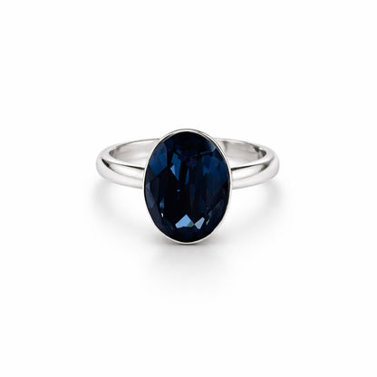 Blue Montana Swarovski Crystal Silver Plated Adjustable Ring