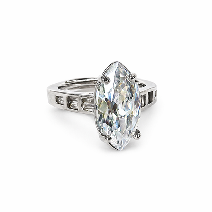 White Cubic Zirconia Ice Cut American Diamond Silver Plated Adjustable Ring