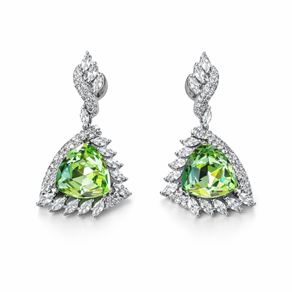 Green Peridot Swarovski Crystal American Diamond Silver Plated Earrings