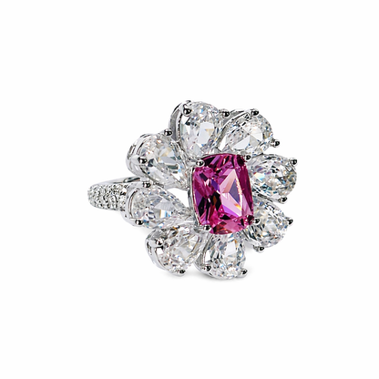 Pink Topaz Cubic Zirconia Ice Cut American Diamond Silver Plated Adjustable Ring
