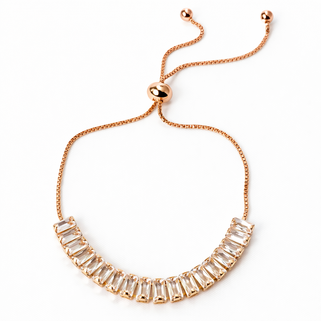 Solitaire Cubic Zirconia American Diamond Rose Gold Plated Adjustable Bracelet