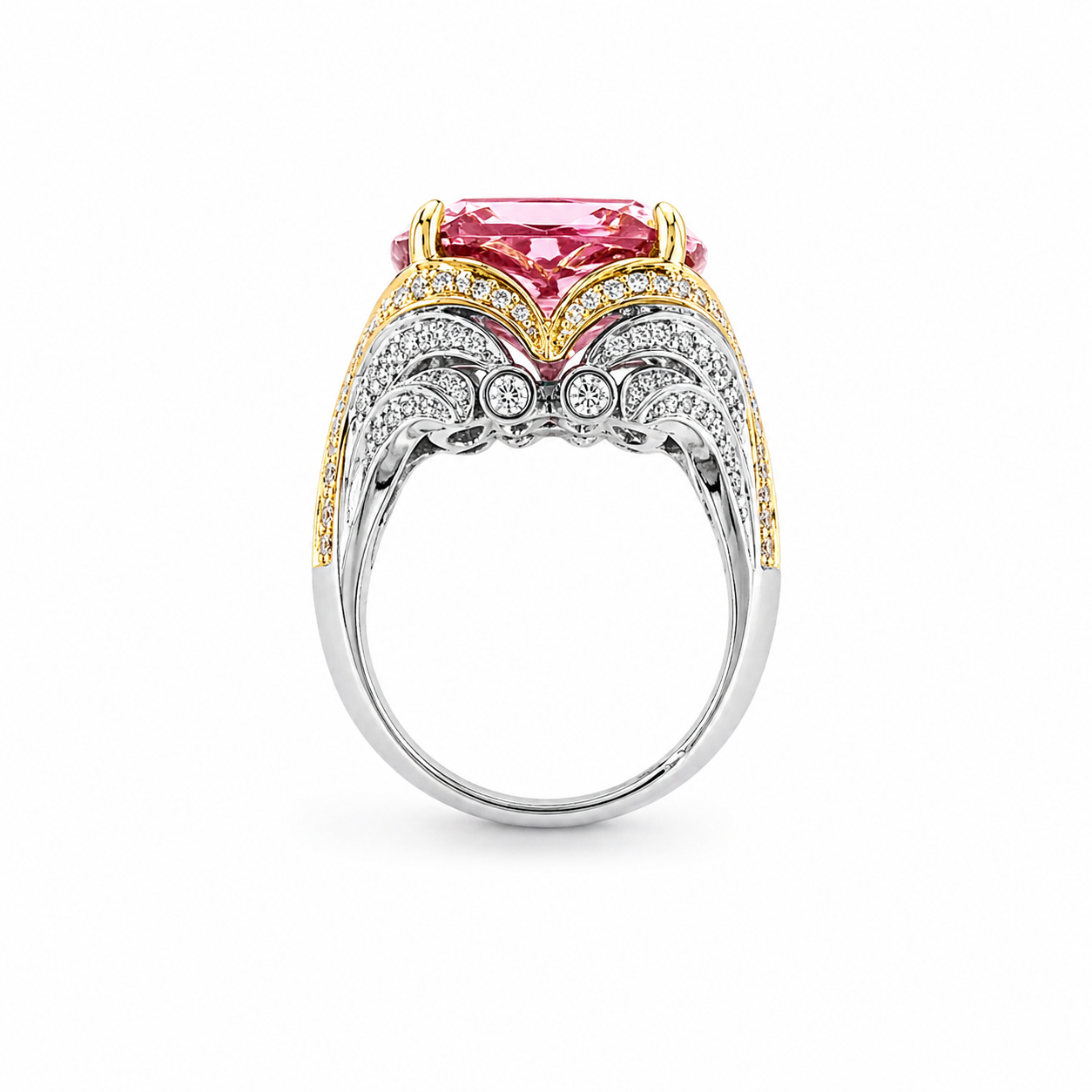 Pink Topaz Cubic Zirconia Ice Cut American Diamond Gold/Silver Plated Adjustable Ring