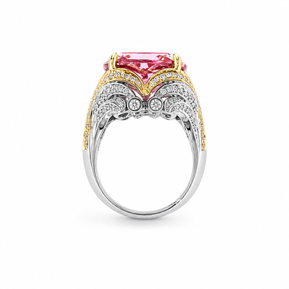 Pink Topaz Cubic Zirconia Ice Cut American Diamond Gold/Silver Plated Adjustable Ring