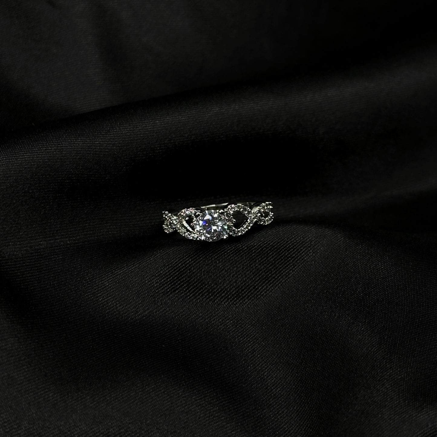 American Diamond Silver Plated Adjustable Ring