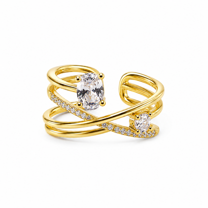 Solitaire Cubic Zirconia American Diamond Gold Plated Adjustable Ring