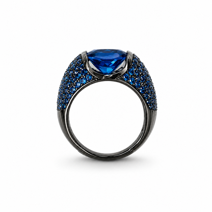 Blue Sapphire Cubic Zirconia Ice Cut American Diamond Victorian Plated Adjustable Ring