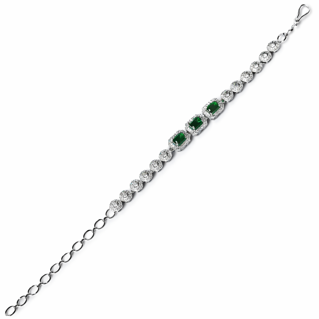 Green Emerald Cubic Zirconia American Diamond Silver Plated Bracelet