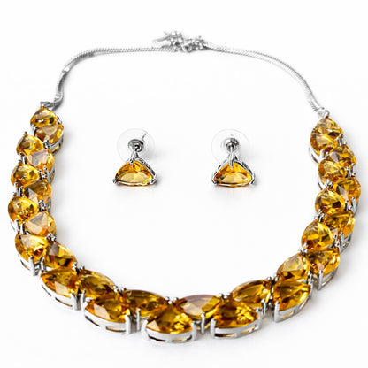 Smoked Topaz Cubic Zirconia American Diamond Silver Plated Necklace Set