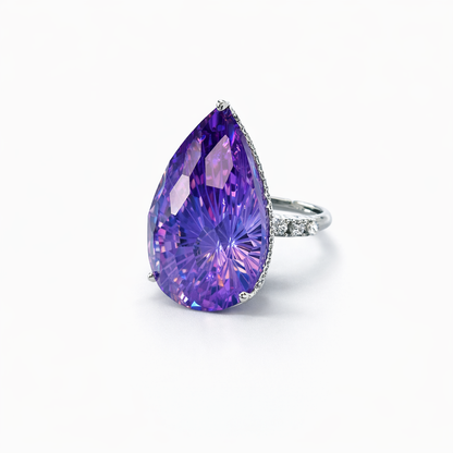 Purple Amethyst Cubic Zirconia Ice Cut American Diamond Silver Plated Adjustable Ring