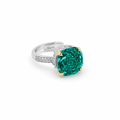 Sea Green Topaz Cubic Zirconia Ice Cut American Diamond Gold/Silver Plated Adjustable Ring