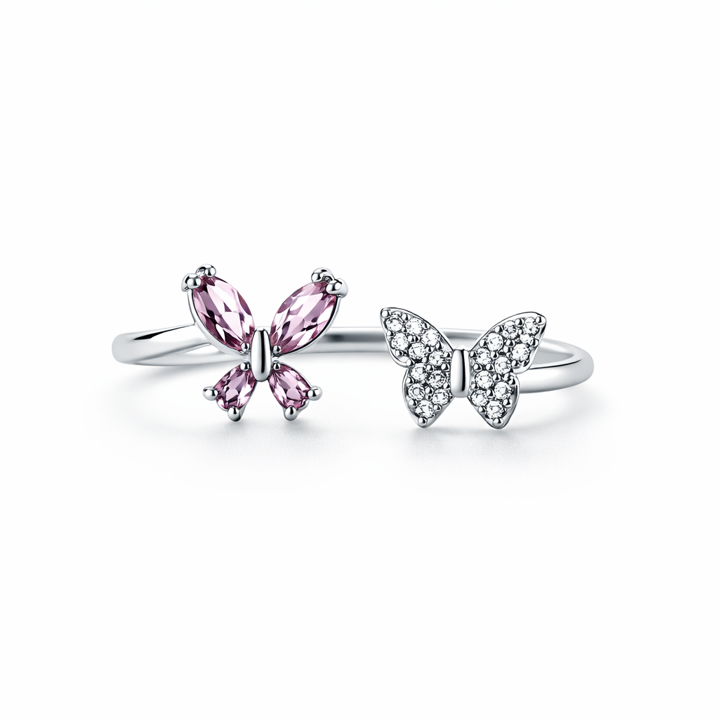 Pink Topaz Cubic Zirconia American Diamond Silver Plated Adjustable Ring