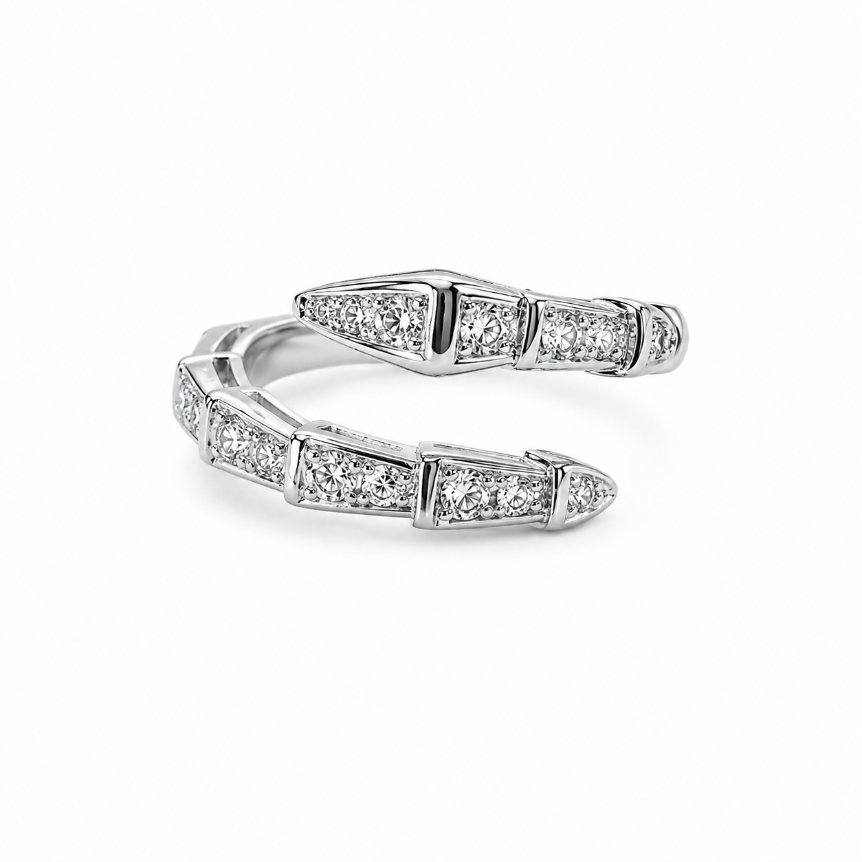 Snake Design American Diamond Silver Plated Adjustable Ring