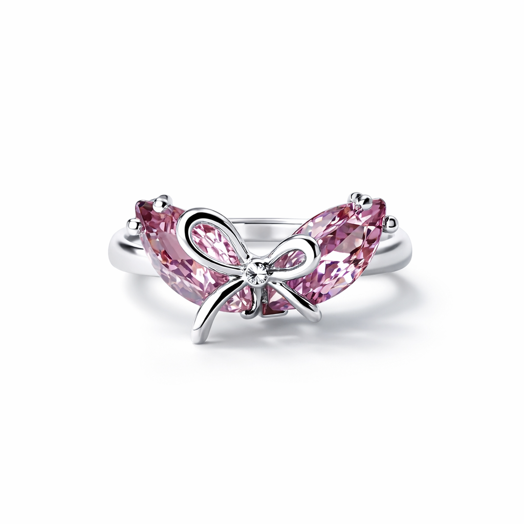 Pink Topaz Cubic Zirconia American Diamond Silver Plated Adjustable Ring