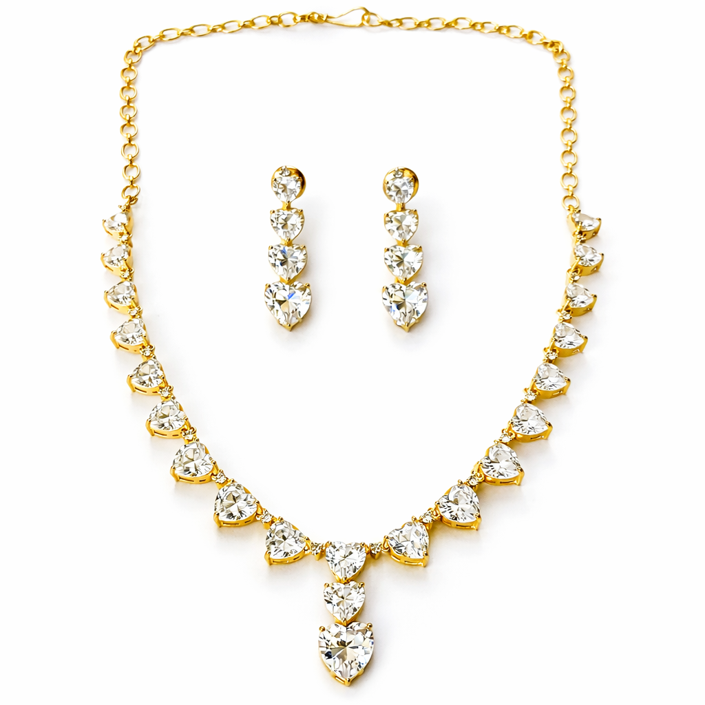 Solitaire Cubic Zirconia American Diamond Gold Plated Necklace Set
