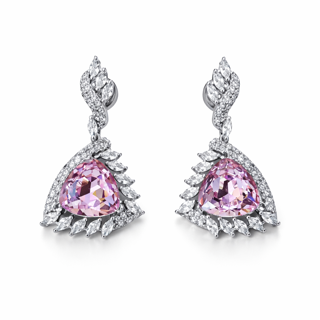 Light Pink Rose Swarovski Crystal American Diamond Silver Plated Earrings