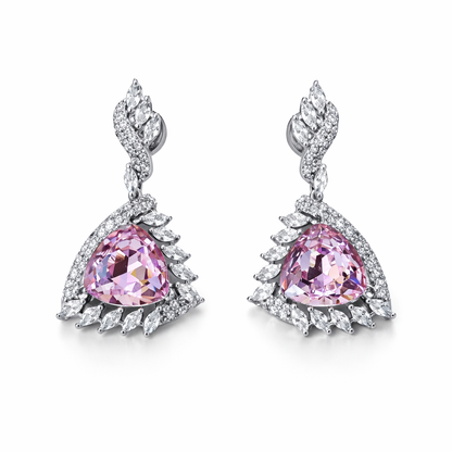 Light Pink Rose Swarovski Crystal American Diamond Silver Plated Earrings