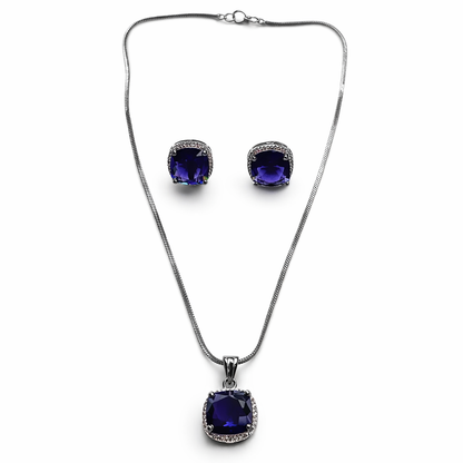 Purple Amethyst Cubic Zirconia American Diamond Victorian Plated Pendant Set