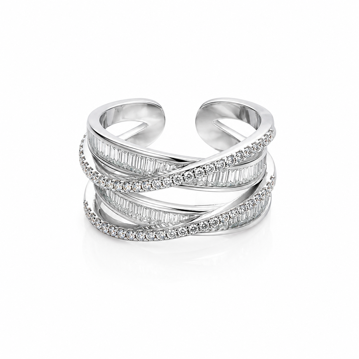 Solitaire Cubic Zirconia American Diamond Silver Plated Adjustable Ring