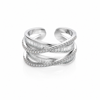 Solitaire Cubic Zirconia American Diamond Silver Plated Adjustable Ring