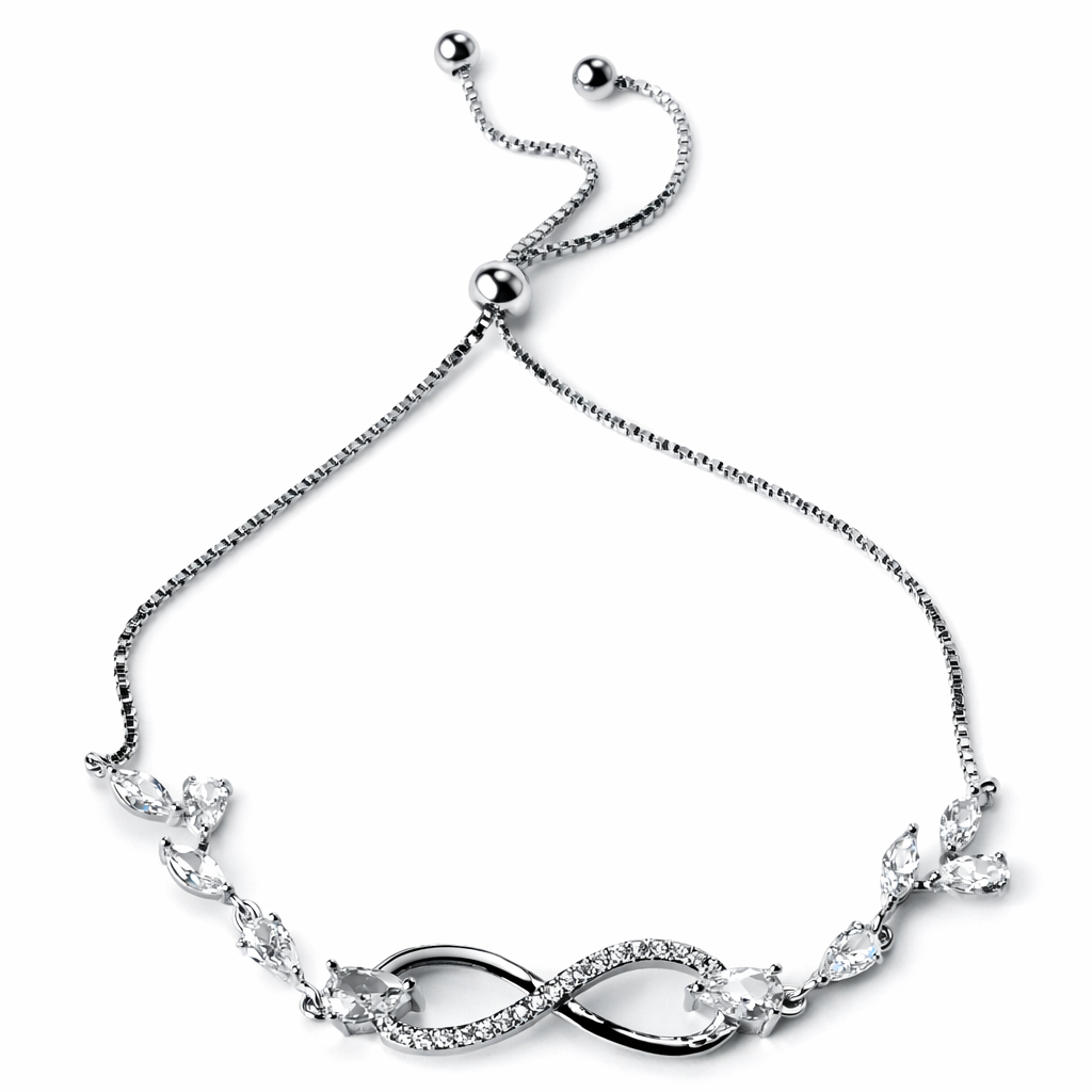 Infinity Design Cubic Zirconia American Diamond Silver Plated Adjustable Bracelet