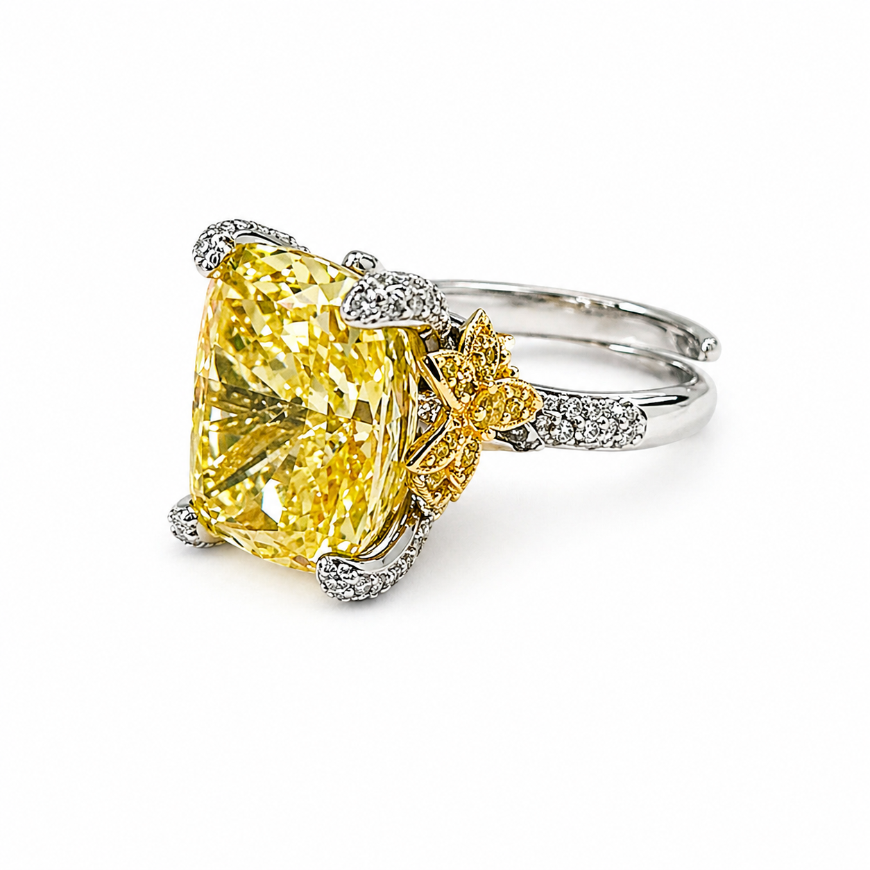 Yellow Topaz Cubic Zirconia Ice Cut American Diamond Gold/Silver Plated Adjustable Ring