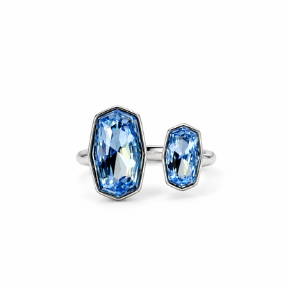 Aqua Blue Indicolite Swarovski Crystal Silver Plated Adjustable Ring