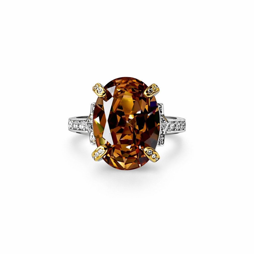 Smoked Topaz Cubic Zirconia Ice Cut American Diamond Gold/Silver Plated Adjustable Ring