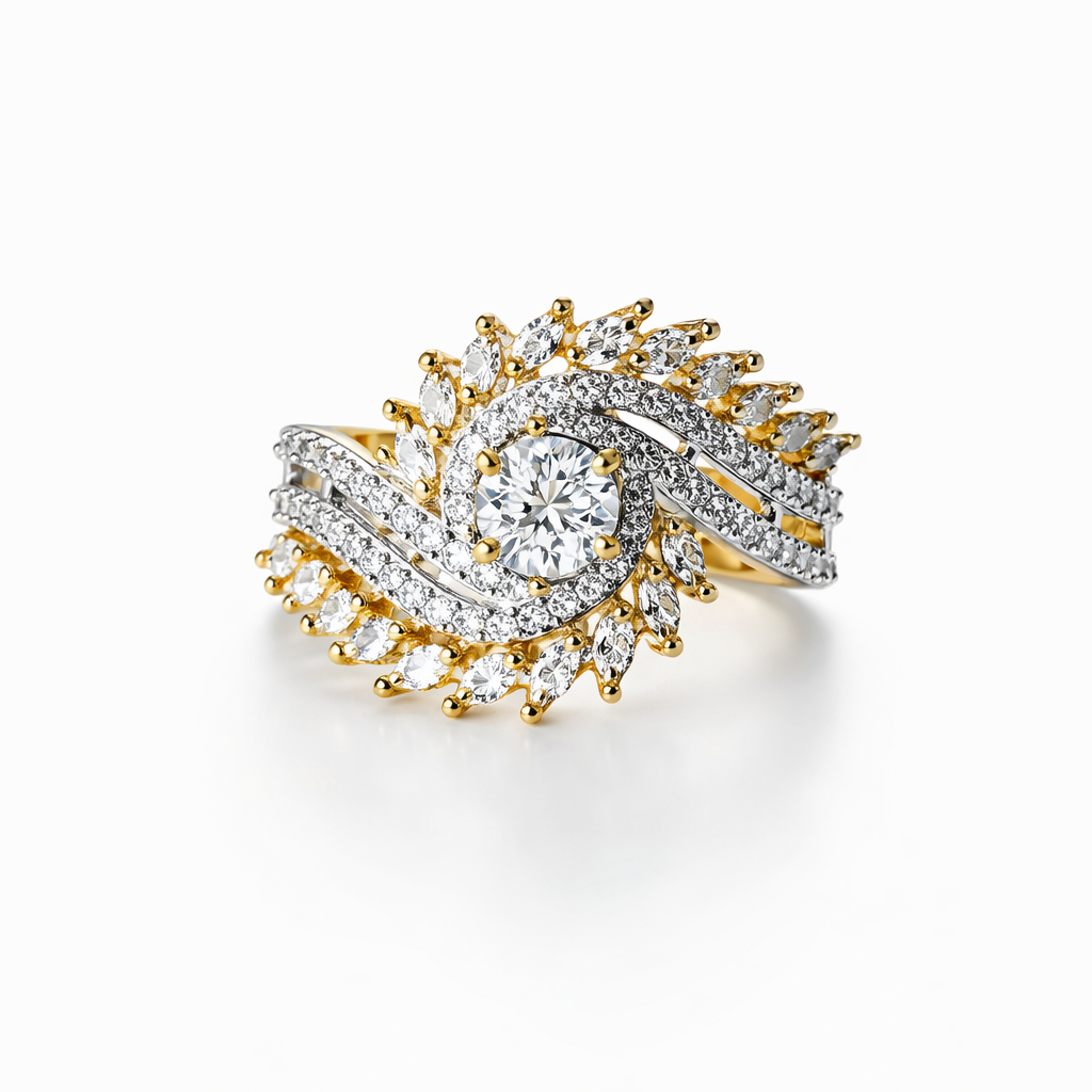 Solitaire Cubic Zirconia American Diamond Gold/Silver Plated Adjustable Ring