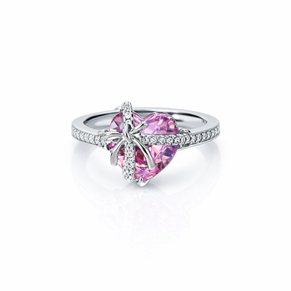 Pink Topaz Cubic Zirconia Ice Cut American Diamond Silver Plated Adjustable Ring
