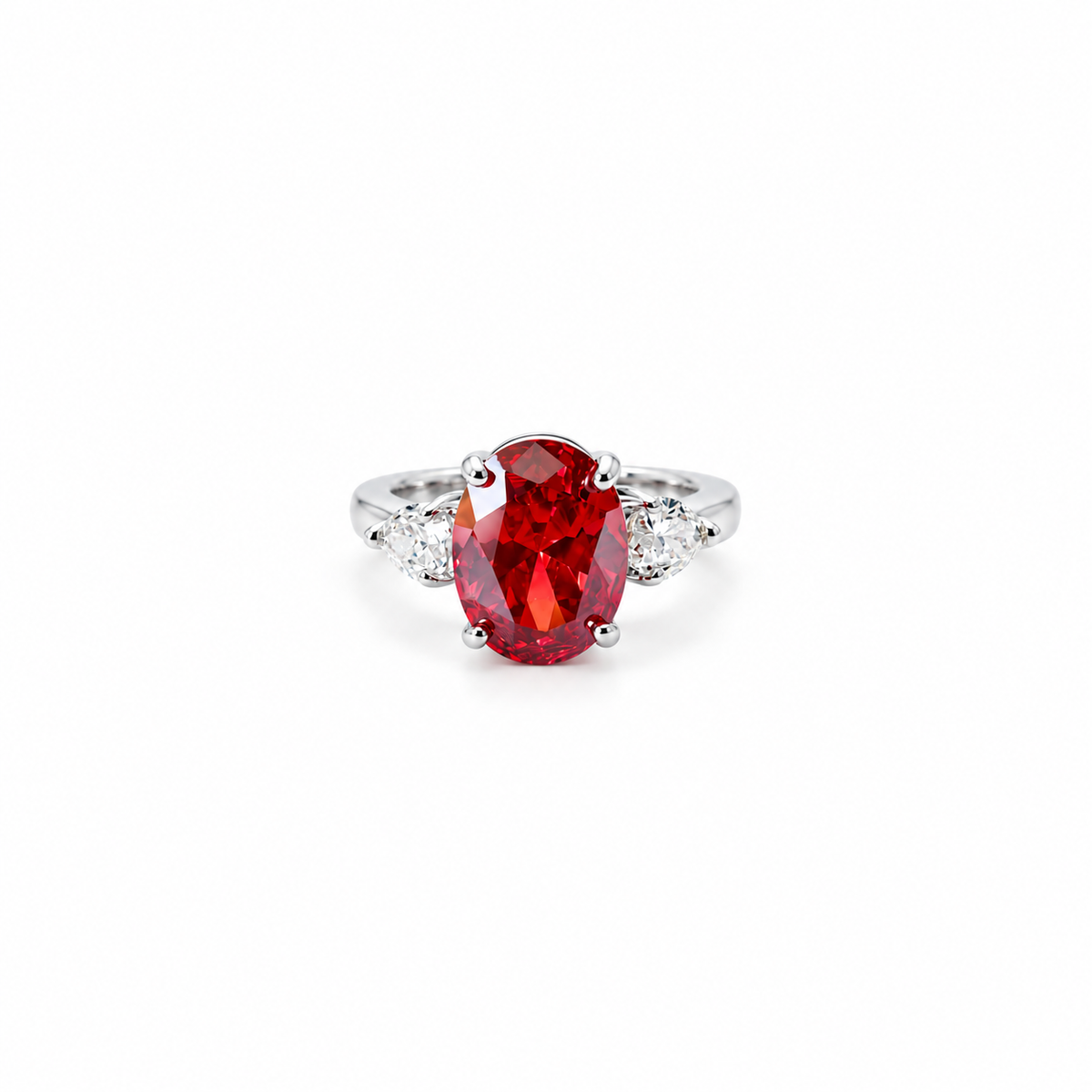 Red Ruby Cubic Zirconia Ice Cut American Diamond Silver Plated Adjustable Ring
