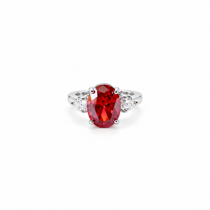 Red Ruby Cubic Zirconia Ice Cut American Diamond Silver Plated Adjustable Ring