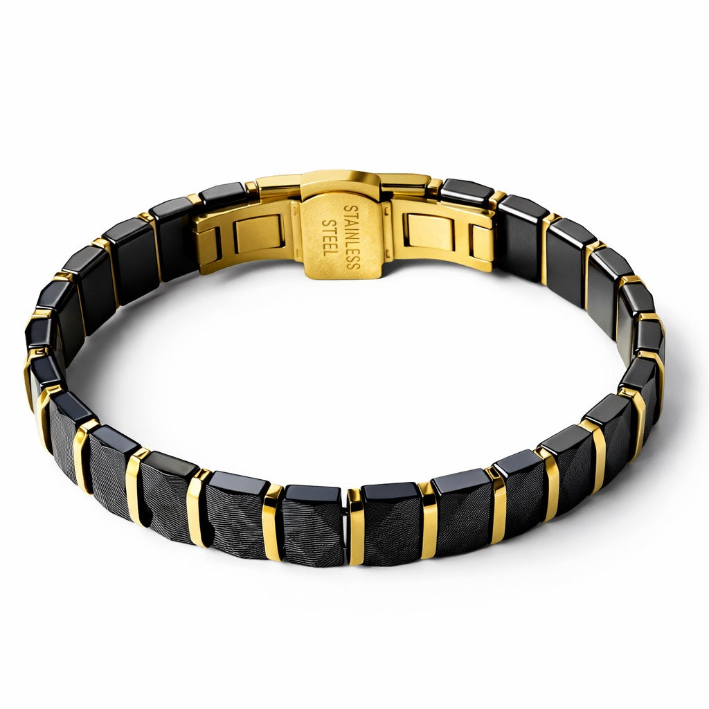 Black & Gold Cubic Zirconia American Diamond Ceramic Stainless Steel Bracelet