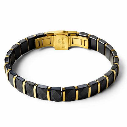 Black & Gold Cubic Zirconia American Diamond Ceramic Stainless Steel Bracelet