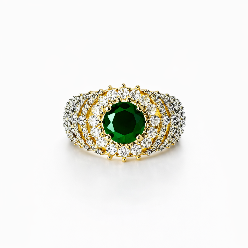 Green Emerald Cubic Zirconia American Diamond Gold/Silver Plated Adjustable Ring
