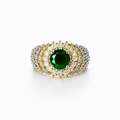 Green Emerald Cubic Zirconia American Diamond Gold/Silver Plated Adjustable Ring
