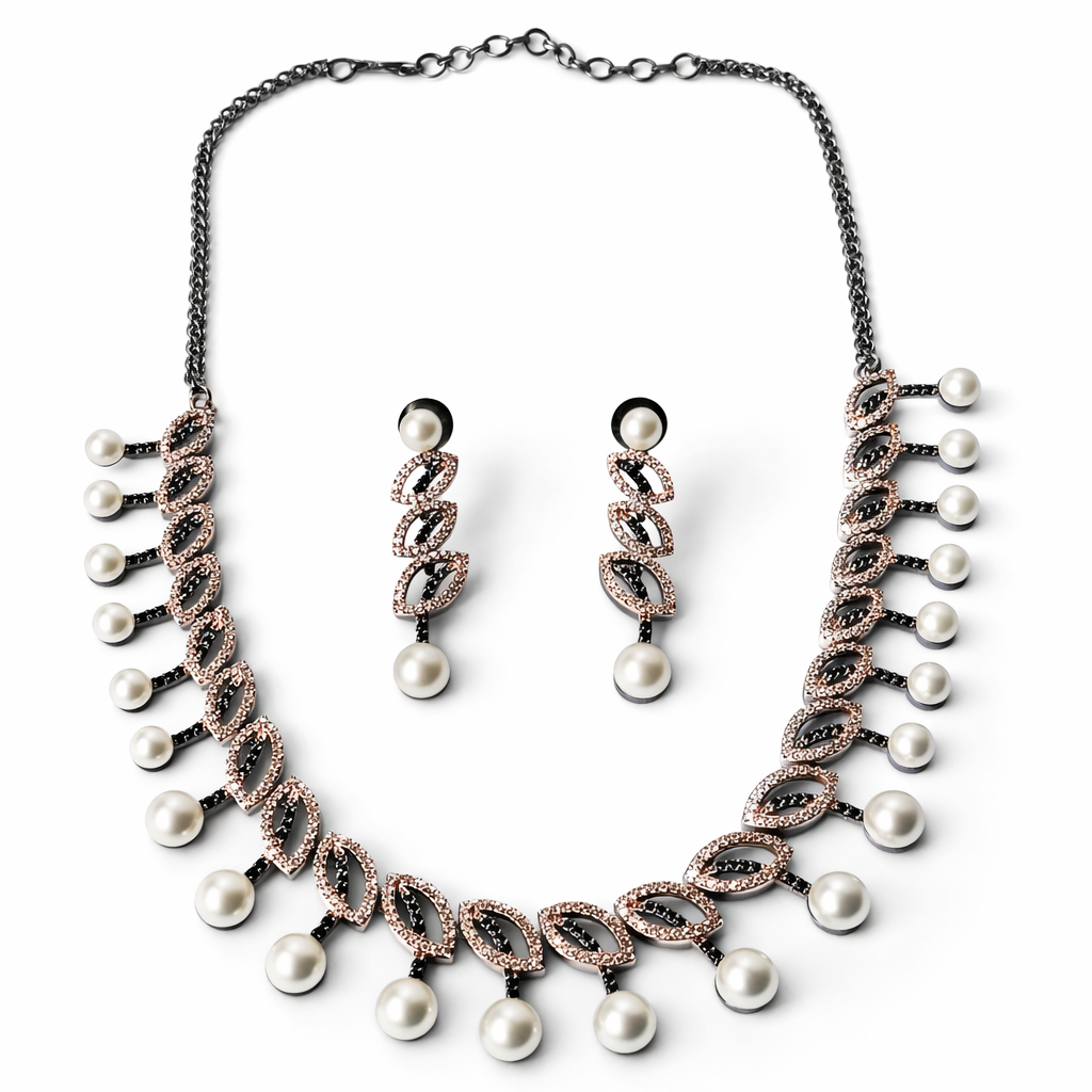 Green Emerald Cubic Zirconia American Diamond Victorian Plated Necklace Set