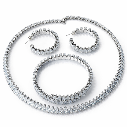 Solitaire Cubic Zirconia American Diamond Silver Plated Necklace Set