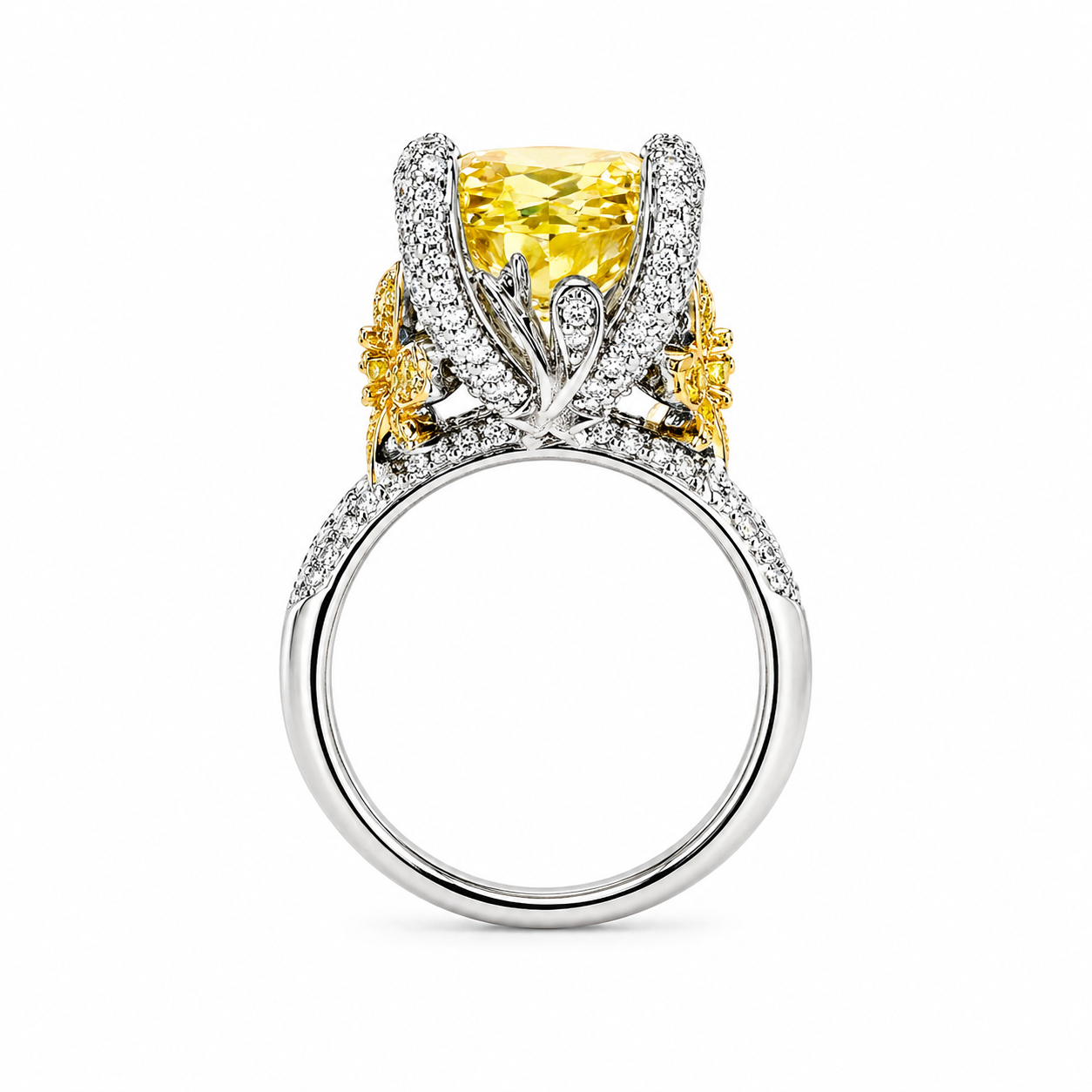 Yellow Topaz Cubic Zirconia Ice Cut American Diamond Gold/Silver Plated Adjustable Ring