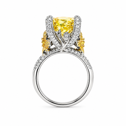 Yellow Topaz Cubic Zirconia Ice Cut American Diamond Gold/Silver Plated Adjustable Ring