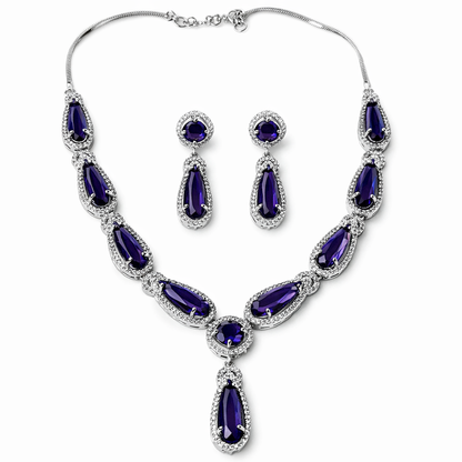 Purple Amethyst Cubic Zirconia American Diamond Silver Plated Necklace Set