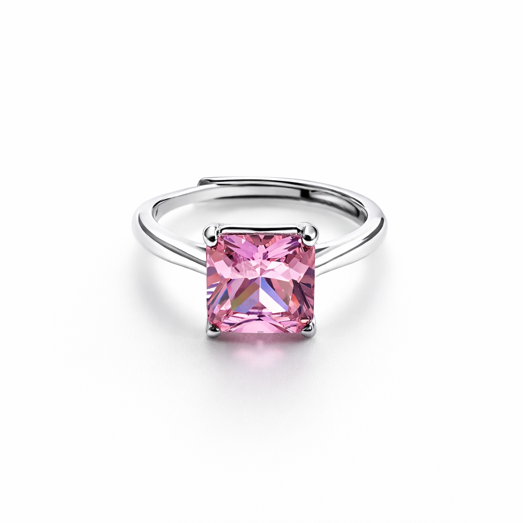 Pink Topaz Cubic Zirconia American Diamond Silver Plated Adjustable Ring